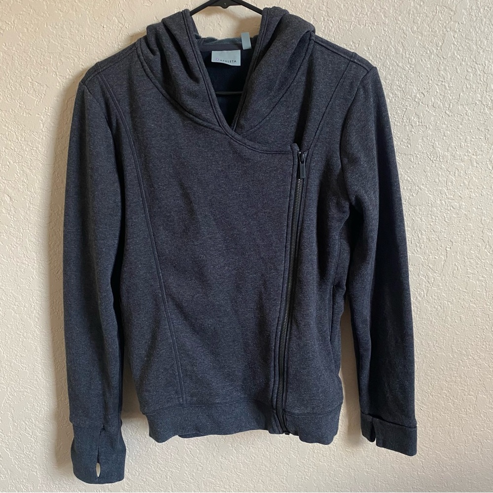 Athleta Womens Moto Sweatshirt Gray Jacket Hoodie with Fleece Lining Size M